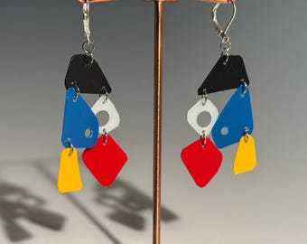 Recycled Plastic Shapes Earrings Mobile Dangle Modern Art