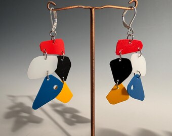 Recycled Plastic Shapes Earrings Mobile Dangle Modern Art