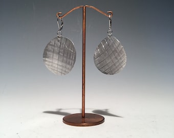 Metal Hammered Flattened Dime Milled Metal with Rolled Pattern Art Earrings
