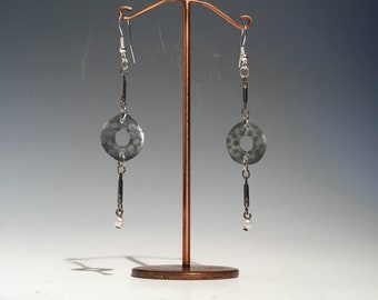 Hammered Flattened Milled Metal Earrings with Connectors Recycled Materials Upcycled