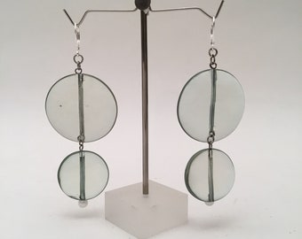 Vintage Plastic Clear Beads Art Earrings 2.5" long