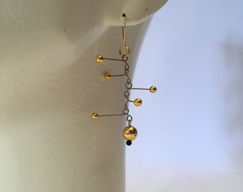 Mobile Earrings with gold color balls gold French Hook Dangle Kinetic styled