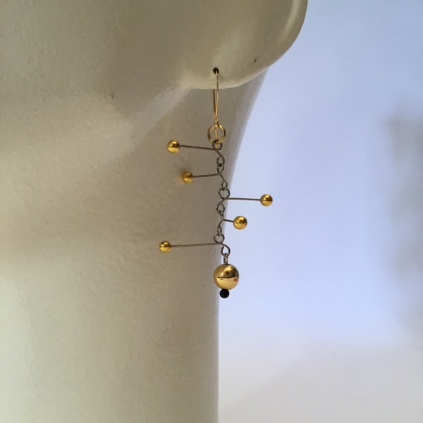 Mobile Earrings with gold color balls gold French Hook Dangle Kinetic styled