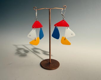 Recycled Plastic Shapes Earrings Mobile Dangle Modern Art
