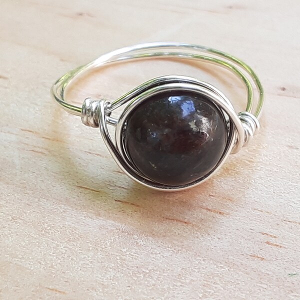 Arfvedsonite Wire Wrapped Ring