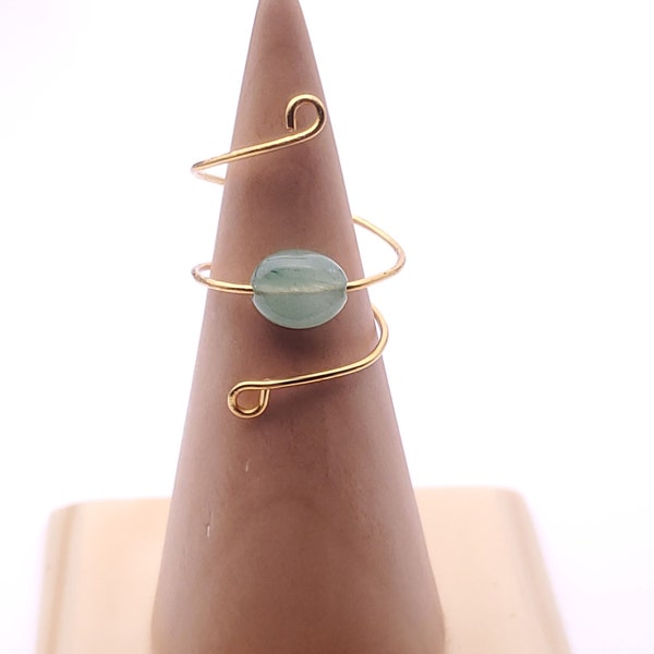 Green Aventurine Spiral Wire Wrapped Ring