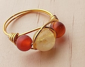 Citrine and Carnelian Wire Wrapped Ring Will Power High Energy Motivation Creativity Prosperity Happiness