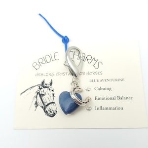 Blue Aventurine Heart Bridle Charm for Horses -  for calming, emotional balance, inflammation