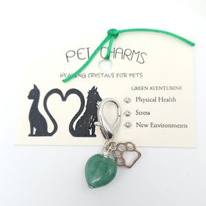 Green Aventurine Crystal Heart Charms for Pets for calming / new environments / overall health