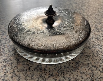 Glass trinket dish with Silver plated lid