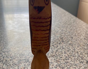 Carved Painted Wood Owl Figurine (4.5 inches)