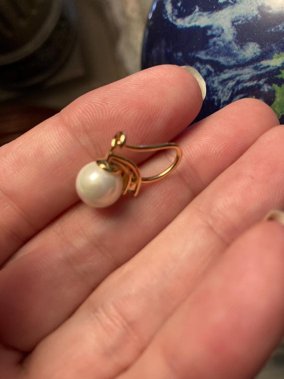 Pearl Dangle Earrings, Crystal Accent, Gold Loop - image 11