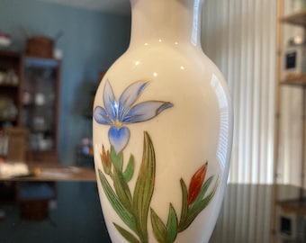 Hand Painted Bud Vase with 24k Gold Floral Detail (4.5 inches)