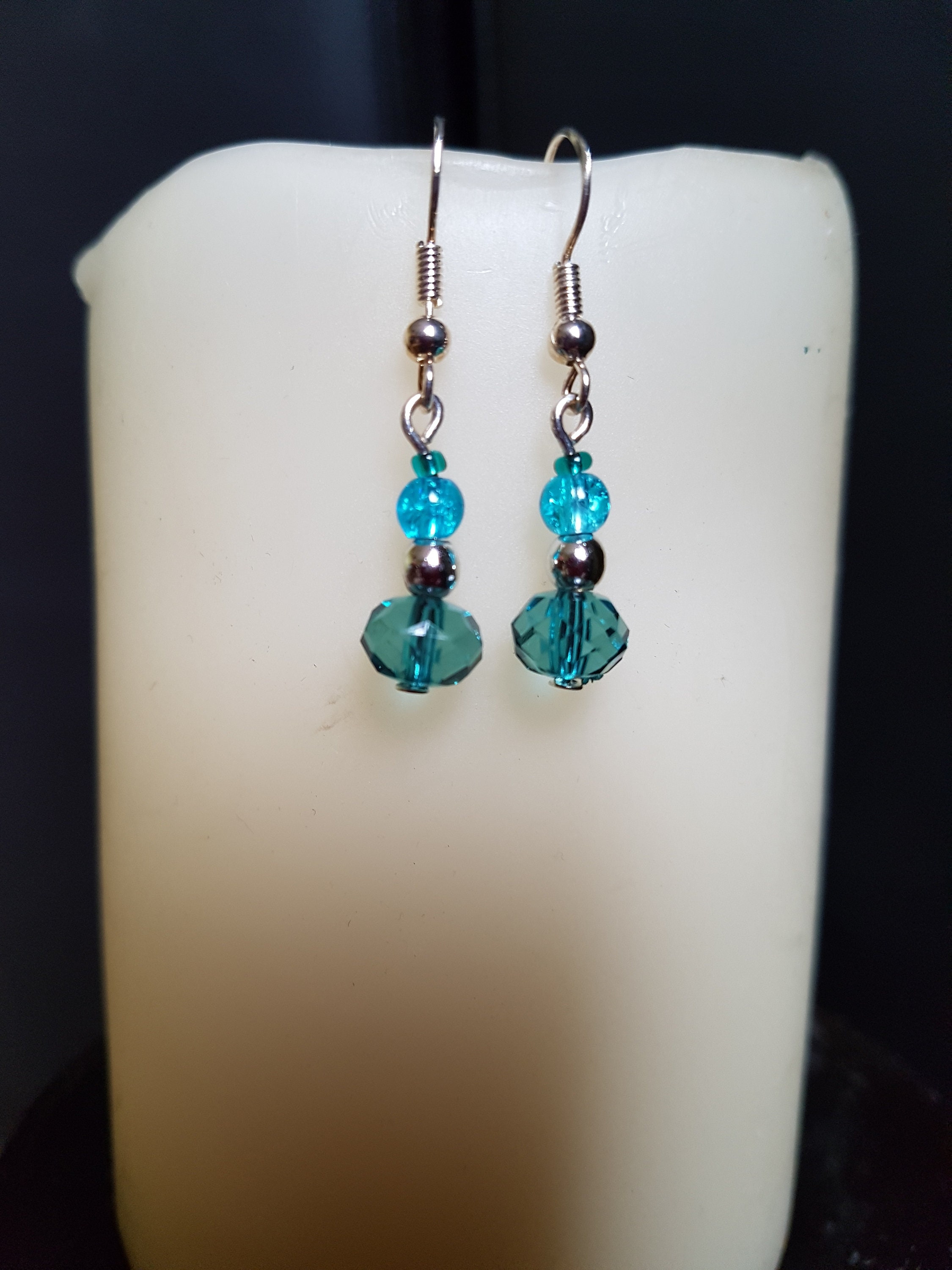 Drop Bead Beautiful Blue Earrings Classic Dangle Drop Bead Etsy UK