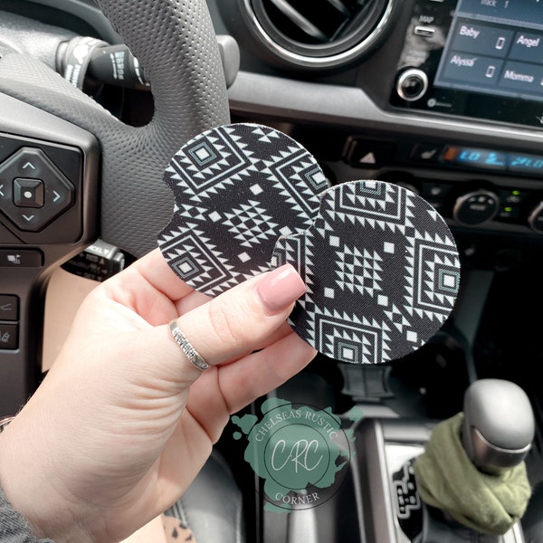 Black & White Aztec - Car Coasters