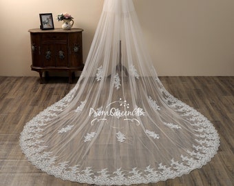 PHILSP Voile de mariée 2 styles Pour mariée T071 Accessoire pour cheveux Bord en dentelle Noir En tulle transparent 299,7 cm