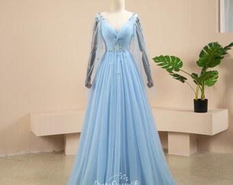Long bell sleeve prom dress cheap