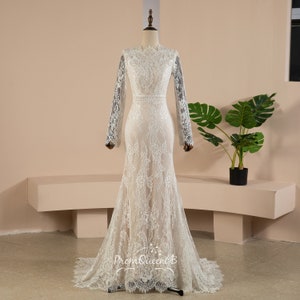 Long Sleeve Backless Lace Wedding Dress -  Ireland