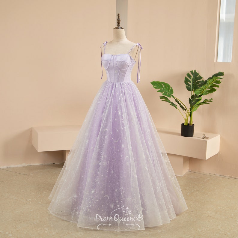 Star Moon Sequin Prom Ball Gown Sparkly Pale Purple Tulle - Etsy