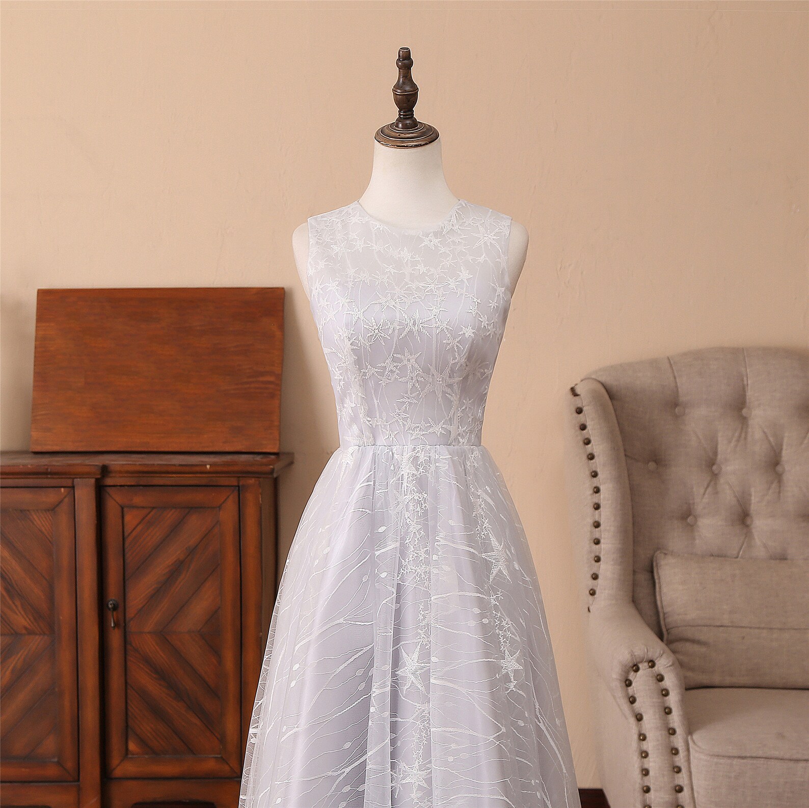 Below the Kneelength Prom Dress Crew Neck Bridal Dress Gray Etsy