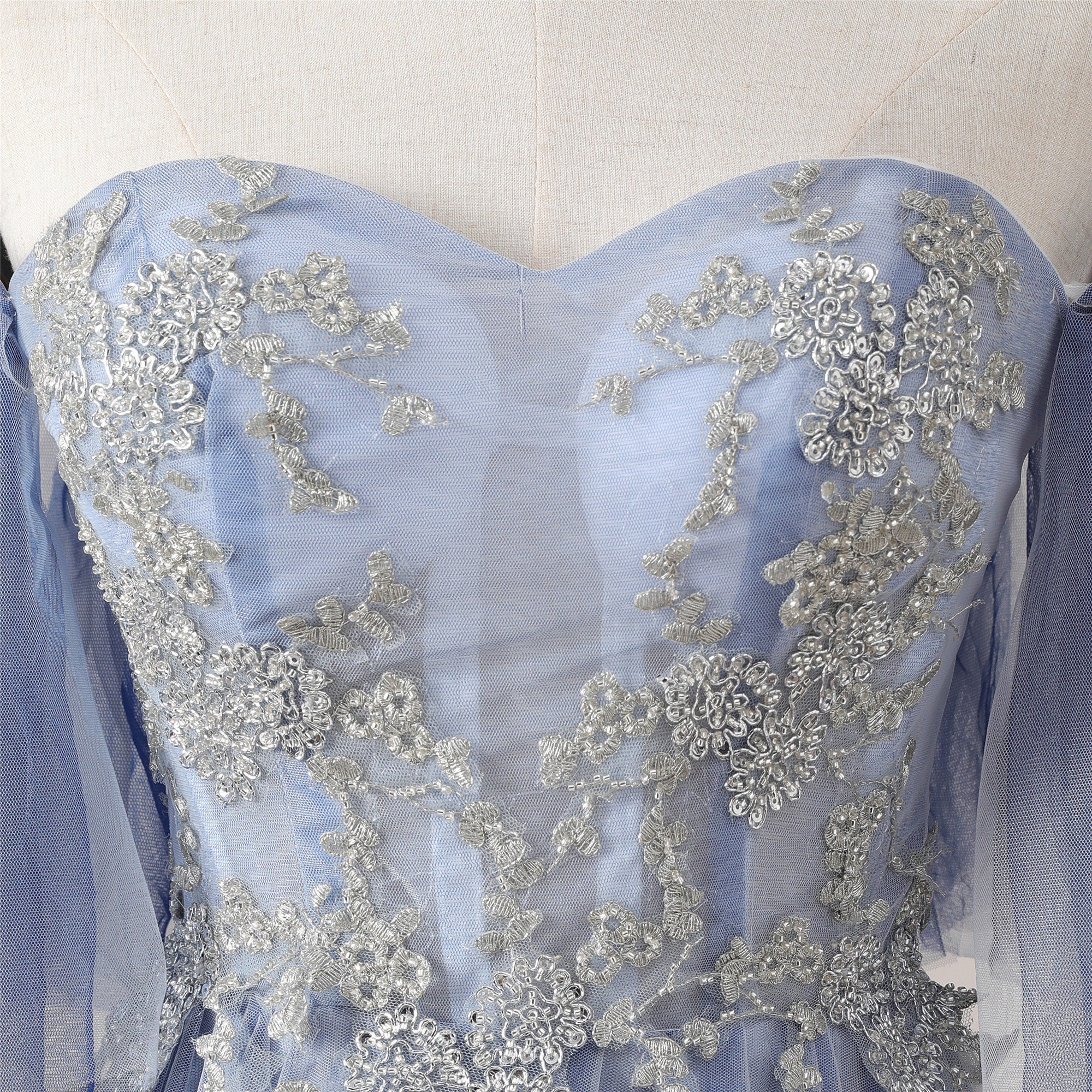 Steal Blue Prom Dress Trumpet Sleeves Wedding Dress Tulle - Etsy UK