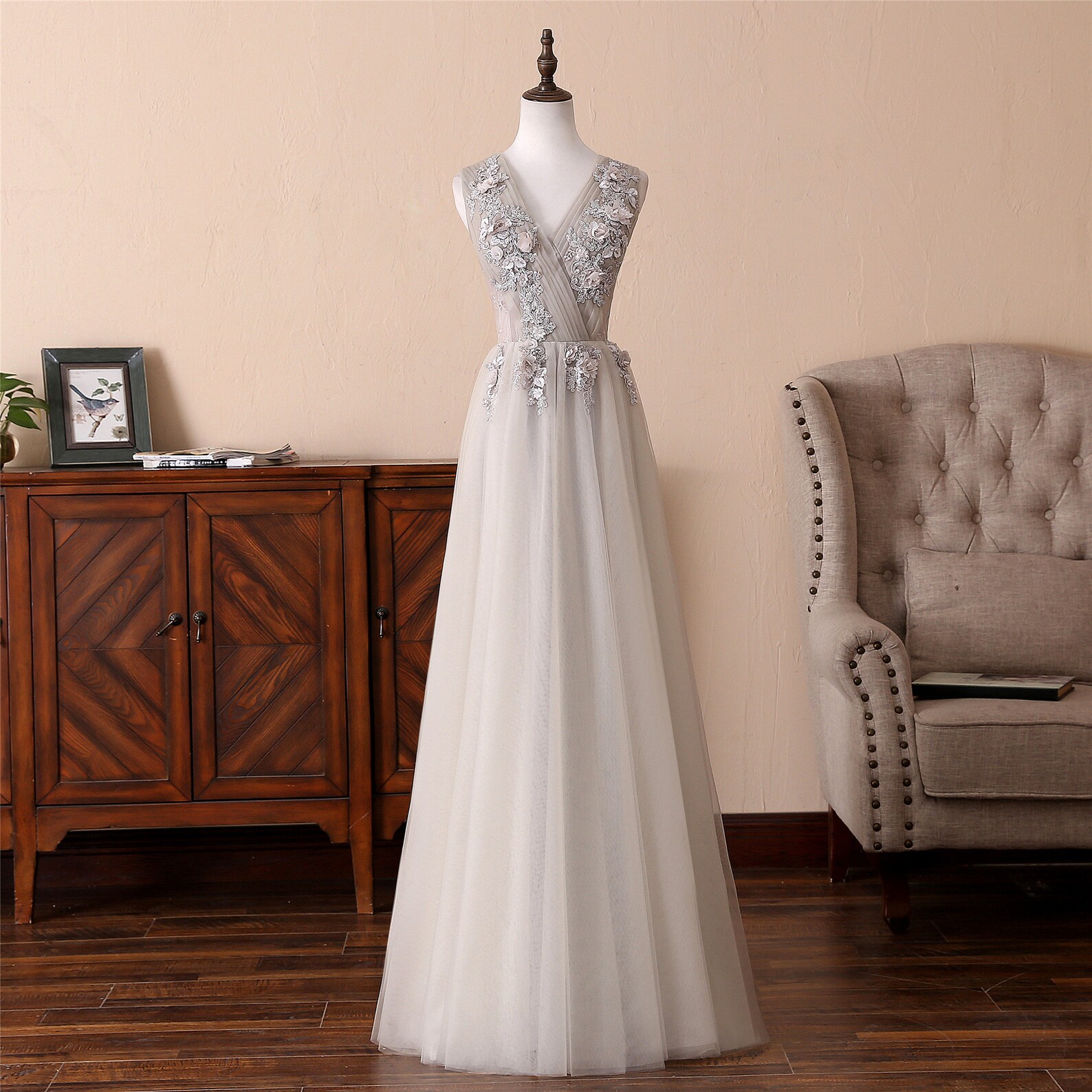 long gown beige color