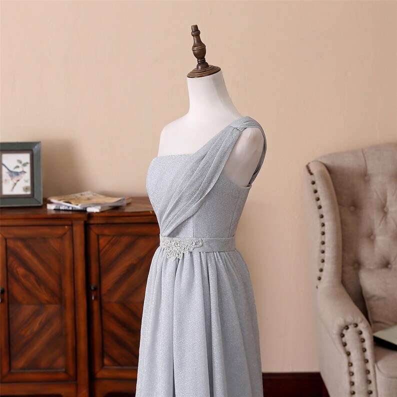 One-shoulder Prom Dress Long Dust Blue Evening Dress Sparkling Yarn Bridal Dress Low Back Wedding Dress Formal Bridal Dress Party Dress