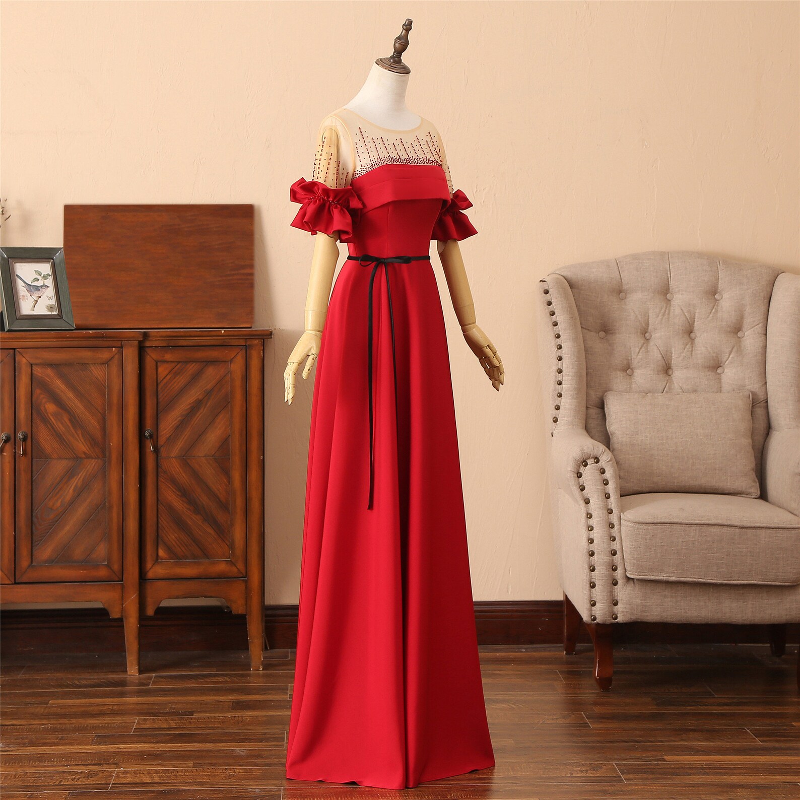 Red Wedding Dress Aline Prom Dress Black Sash Wedding Dress Etsy UK