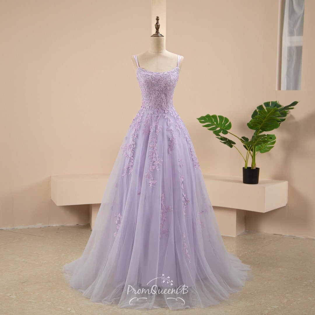 Lilac Lace Prom Dresses Lavender Feather Evening Dress with Slit FD126 –  Viniodress