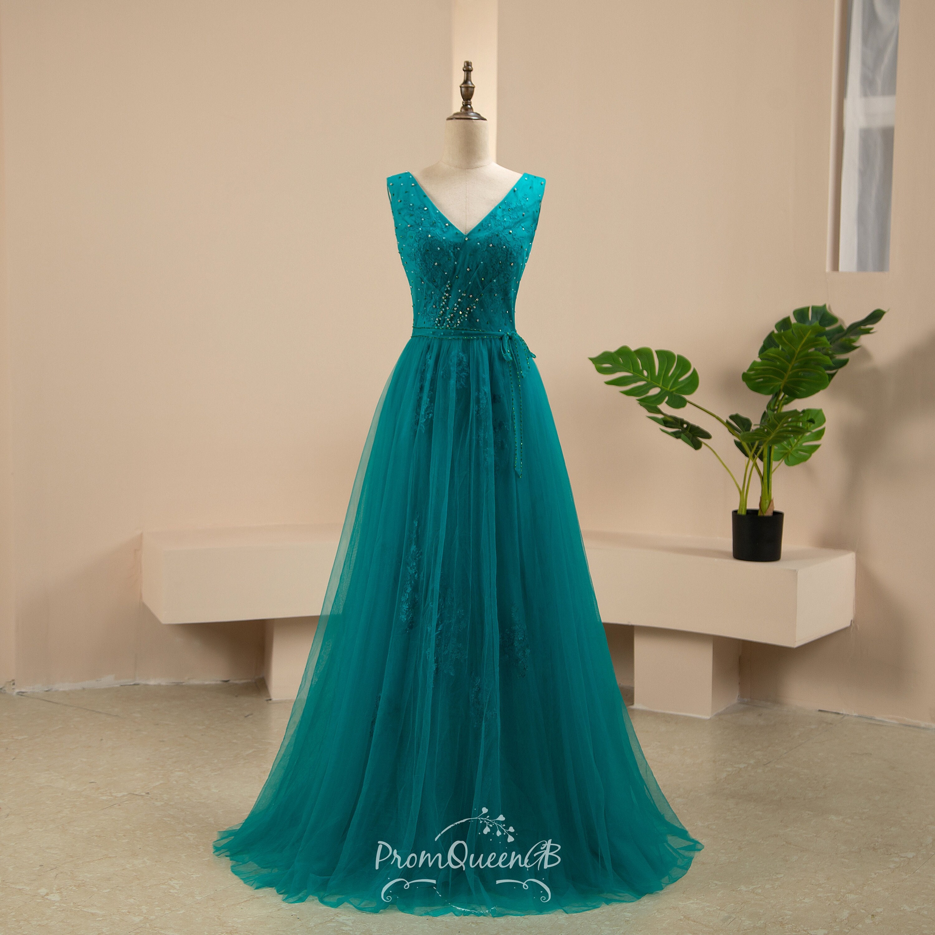 Green sweetheart neck tulle lace long prom dress, green formal dress –  dresstby