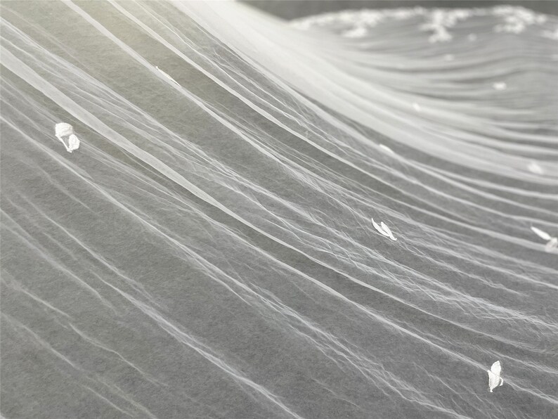 Leaves Fabric Wedding Veil Light Ivory Veil Long Cathedral Etsy