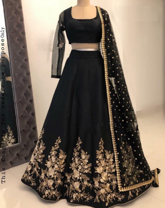 Black Silk Lehenga Choli with Buti Work Chunri Indian Wedding | Etsy
