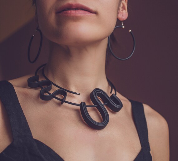 Unique Black Rubber Necklace / Contemporary Artistic Jewelry / Etsy