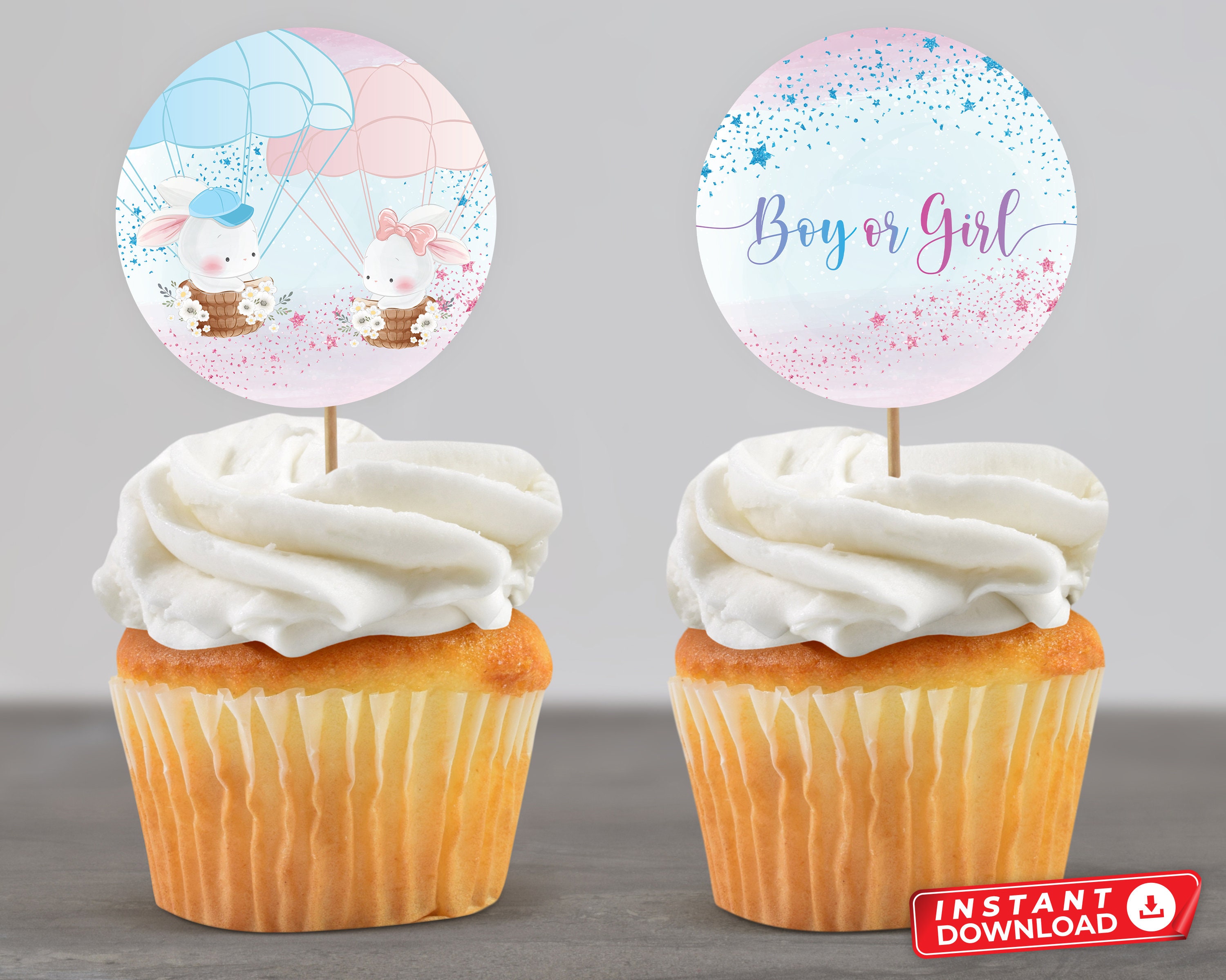 Editable Bunny Gender Reveal Boy Girl Cupcake Toppers - Etsy