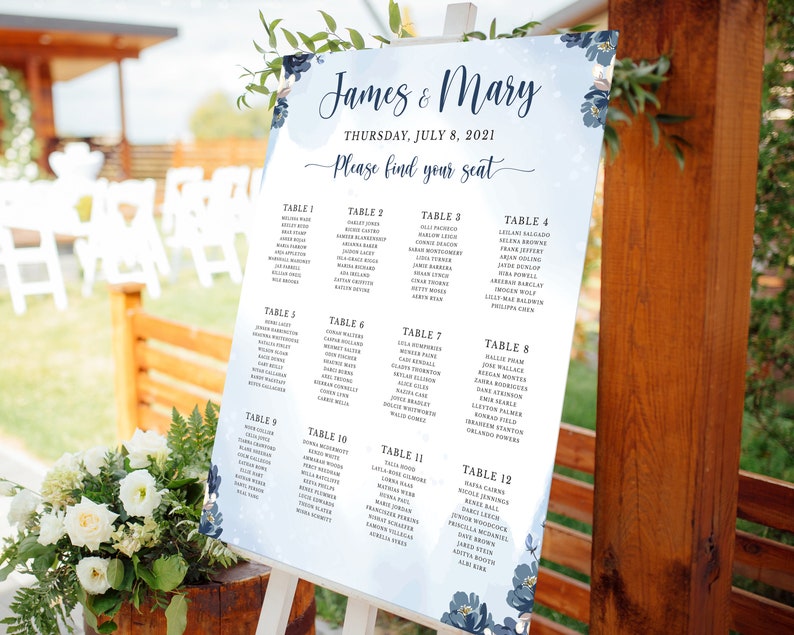 Royal Blue Wedding Seating Chart Editable Wedding Template - Etsy