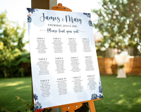 Royal Blue Wedding Seating Chart Editable Wedding Template - Etsy