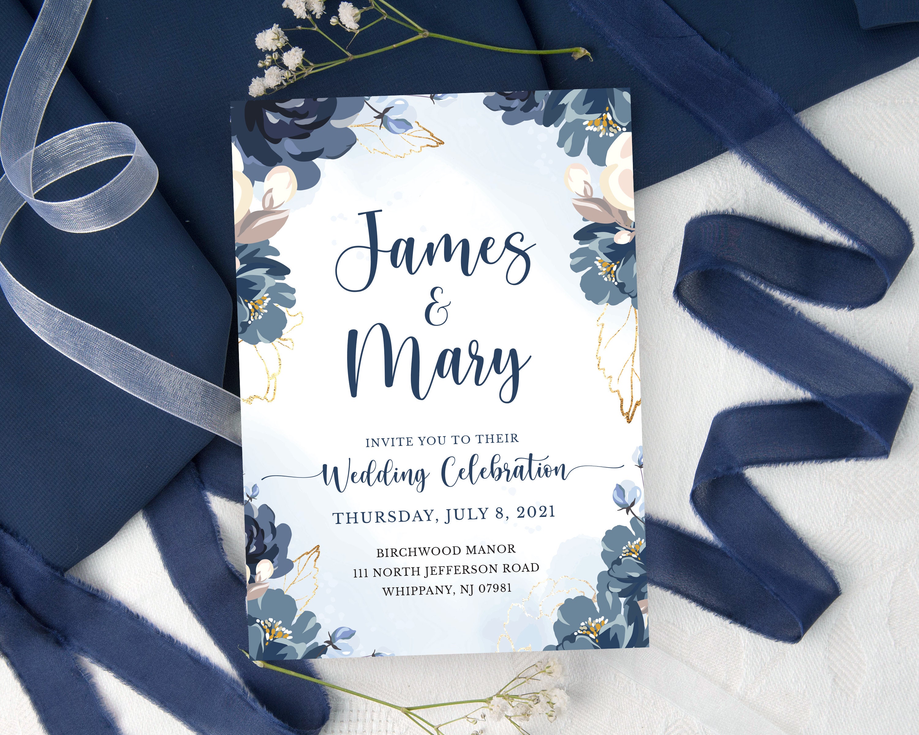 Royal Blue Wedding Invitations 100 Editable Wedding Etsy España