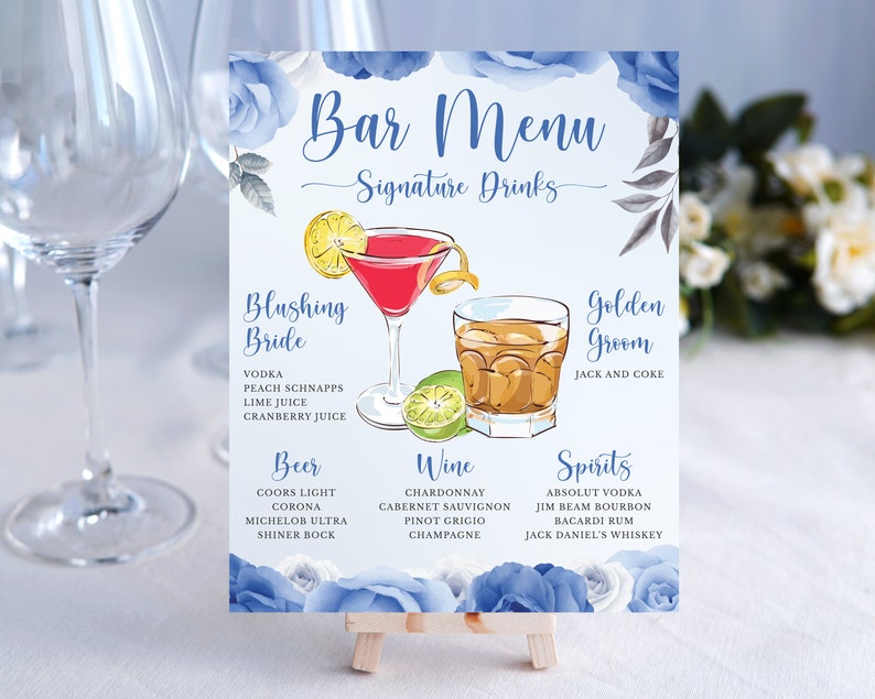 Sky Blue Wedding Bar Menu Sign Printable Wedding Drink Menu - Etsy