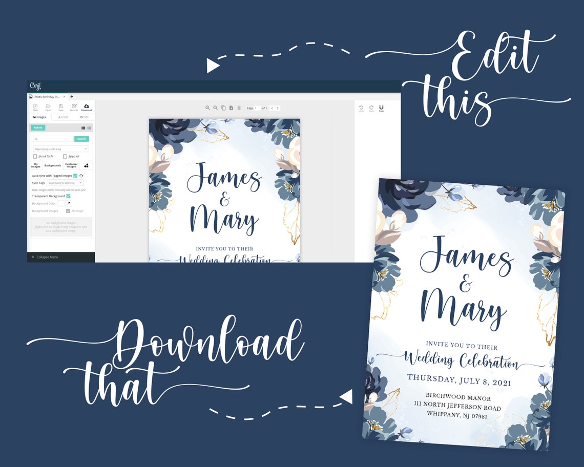 Royal Blue Wedding Invitations 100% Editable Wedding - Etsy España
