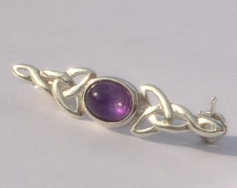 Amethyst Celtic style silver brooch