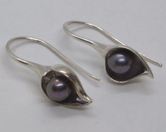 silver and Pearl Cala Lily drop earrings