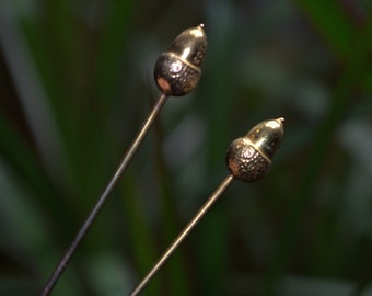 vintage acorn hatpin, 9ct yellow gold hatpins