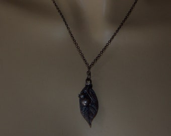 Silver leaf and beetle pendant necklace hallmarked