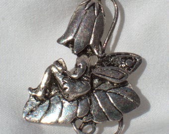 vintage silver plated pewter fairy brooch
