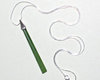 Green Jade and silver pendant necklace