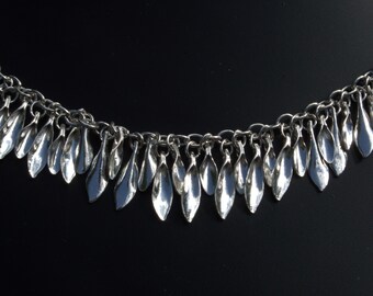 silver multi drop leaf chain necklace
