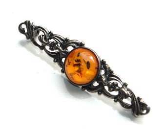 Vintage Amber and silver brooch