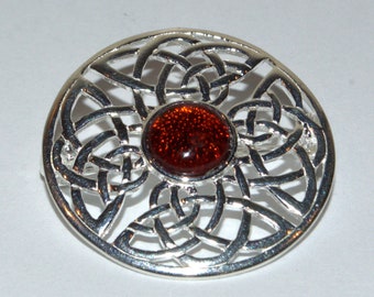 Celtic Amber shield brooch
