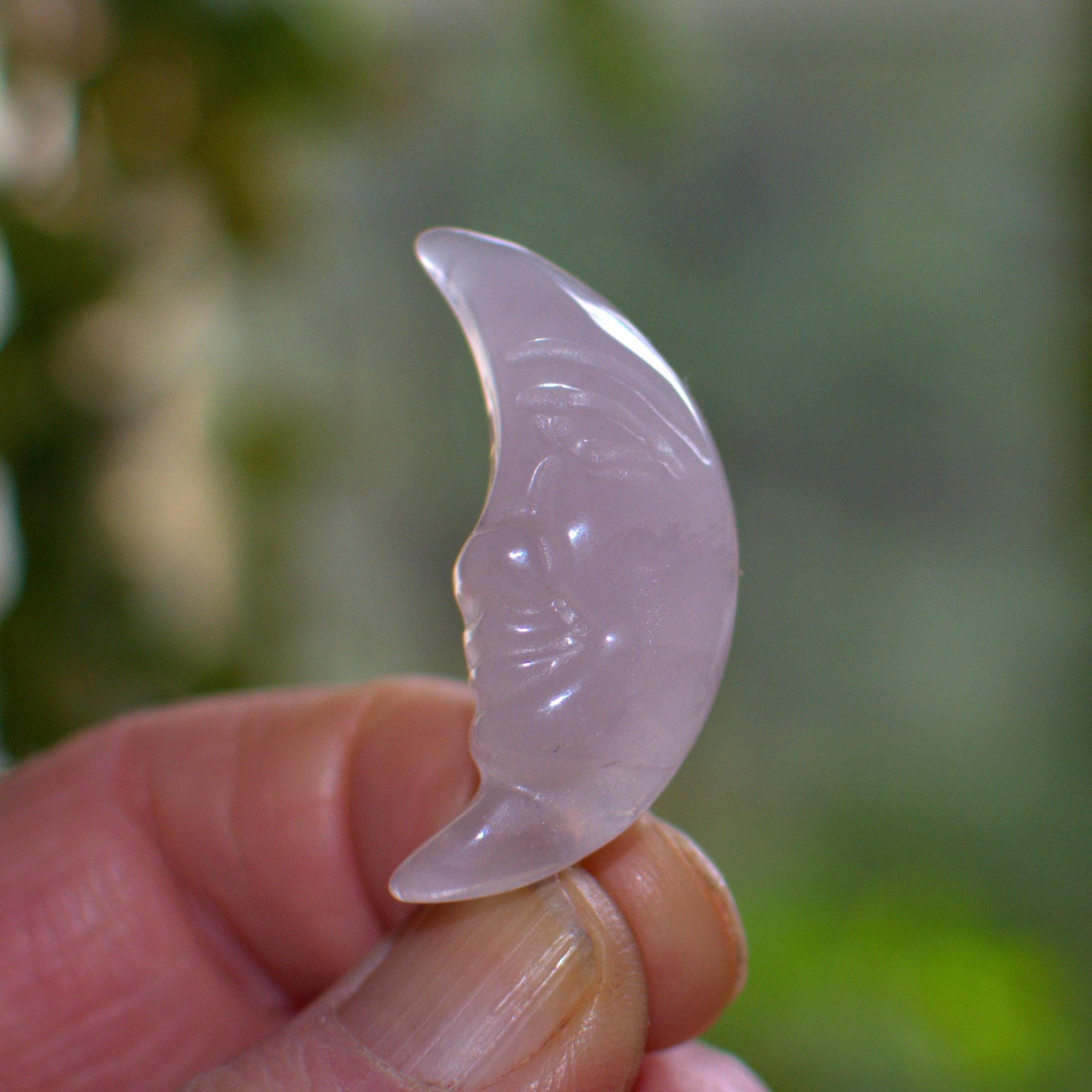 Rose Quartz Crescent Moon Brooch