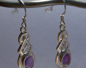 Celtic style Amethyst and silver earrings